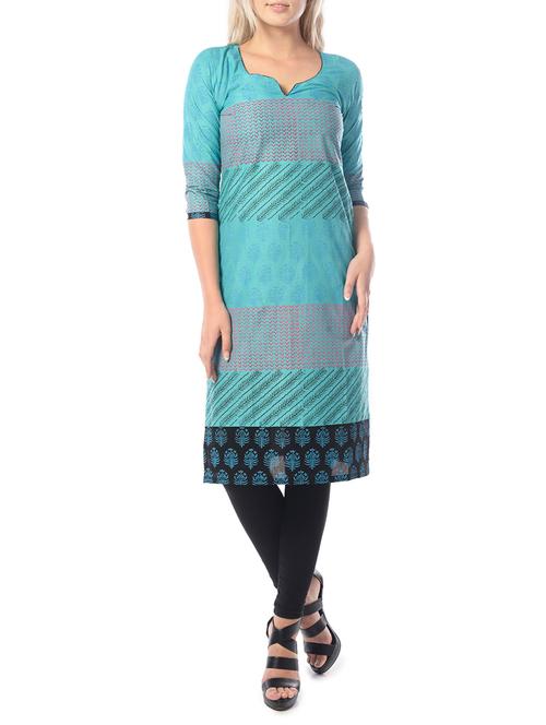 blue printed cotton kurta - 11779082 - Very Small Image - 1