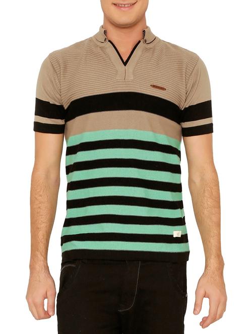 brown striped cotton polo t-shirt - 11779216 - Very Small Image - 1