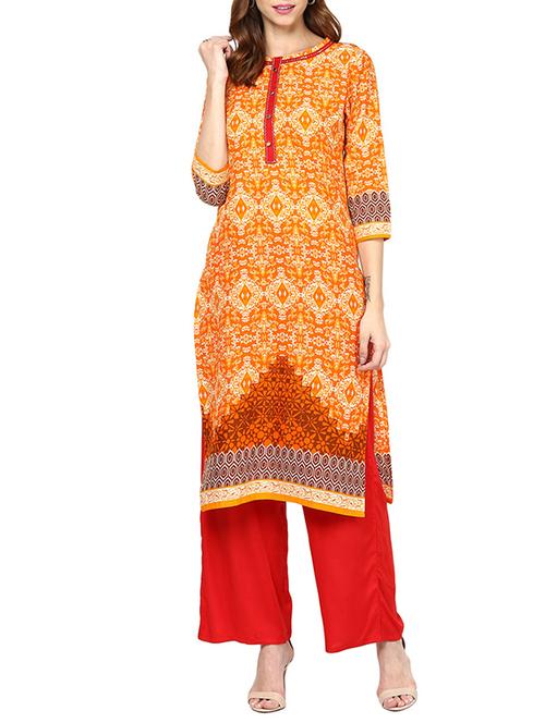 orange kurta & plazzo set - 11782985 - Very Small Image - 1