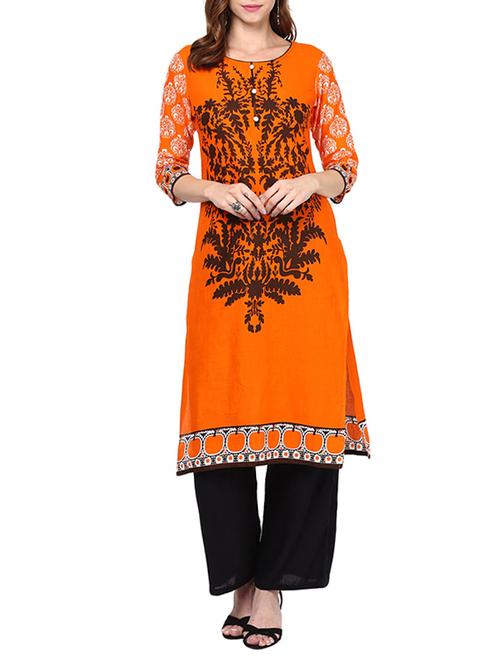 orange kurta & plazzo set - 11782988 - Very Small Image - 1
