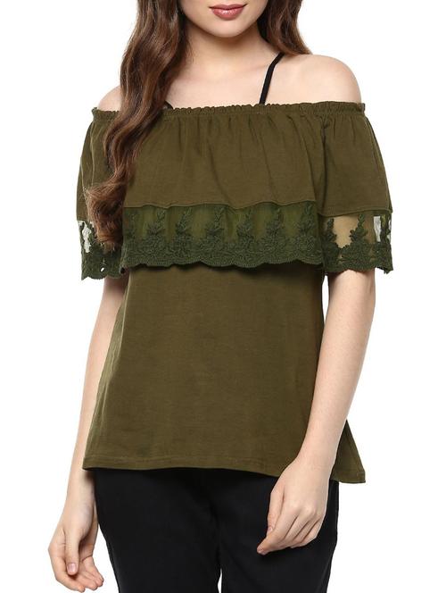 solid olive off-shoulder top - 11785119 - Very Small Image - 1