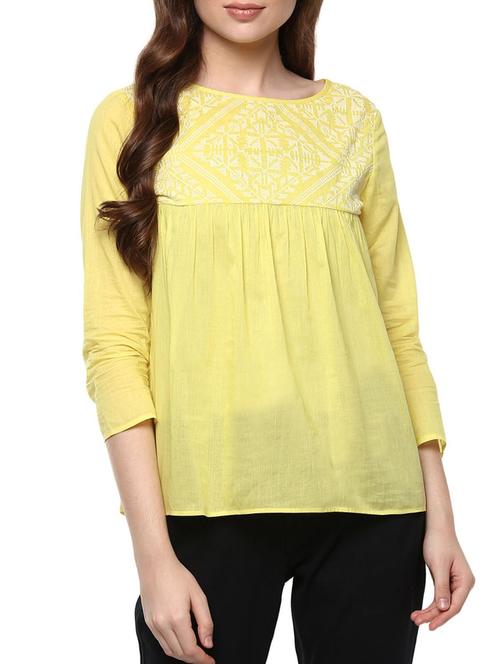 lemon yellow embroidered cotton top - 11785131 - Very Small Image - 1