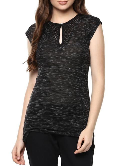 black cap sleeved lace trim top - 11786385 - Very Small Image - 1