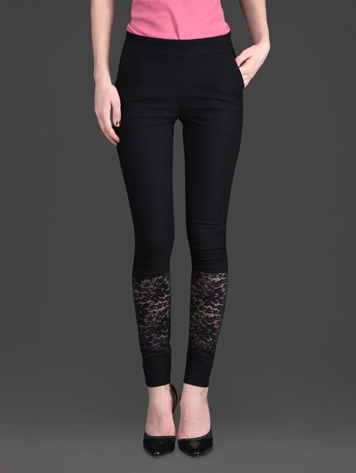 solid color lacy bottom high waist black jeggings - 1178658 - Very Small Image - 1