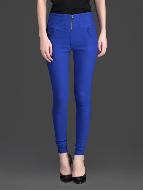 solid color zip opening high waist blue jeggings - 1178662 - Very Small Image - 1