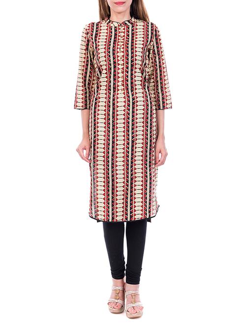 beige cotton straight kurta - 11787641 - Very Small Image - 1