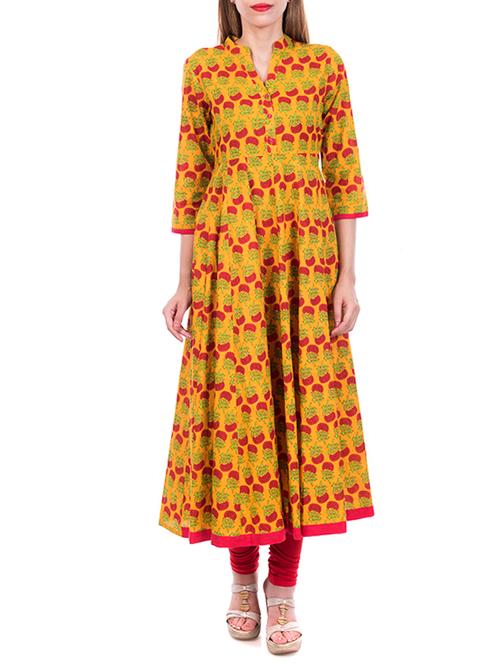 yellow cotton anarkali kurta - 11787643 - Very Small Image - 1