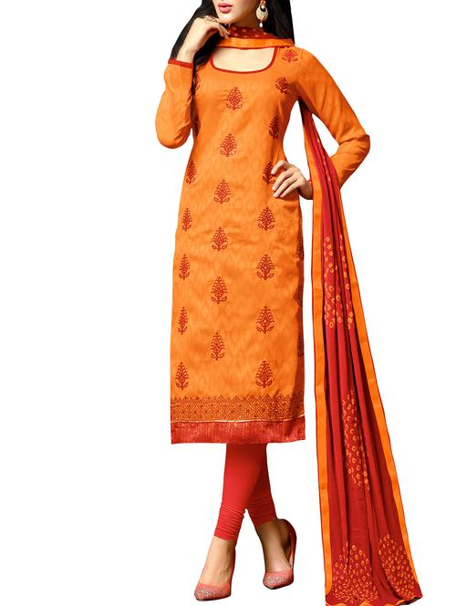 orange viscose embroidered unstitched suit sets - 11787664 - Very Small Image - 1