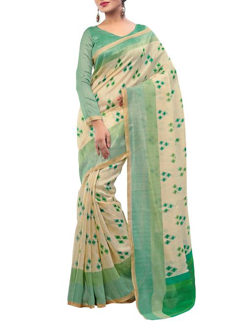 beige and green art silk woven saree with blouse - 11787781 - Very Small Image - 1