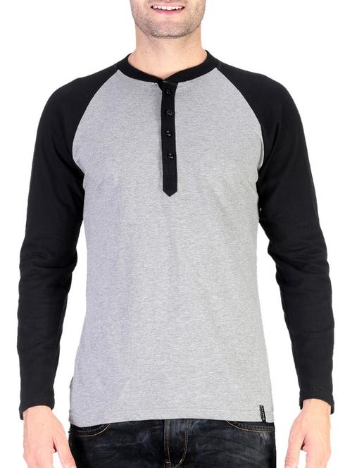 grey cotton color block t-shirt - 11788134 - Very Small Image - 1