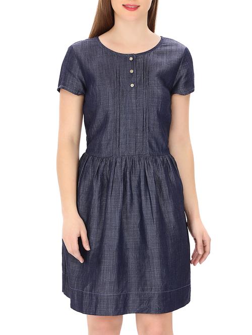 dark blue denim fit & flare dress - 11788432 - Very Small Image - 1