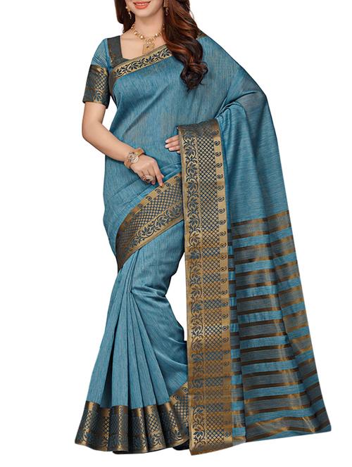 blue art silk bordered saree with blouse - 11788805 - Very Small Image - 1