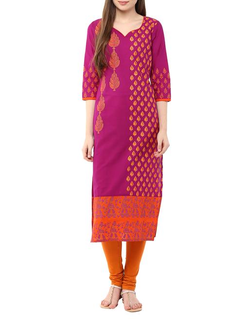 purple cotton straight kurta - 11789241 - Very Small Image - 1