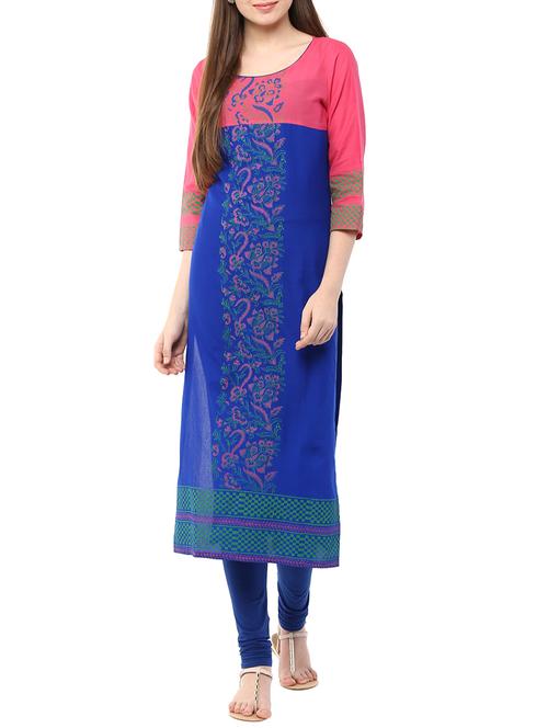 blue cotton straight kurta - 11789252 - Very Small Image - 1