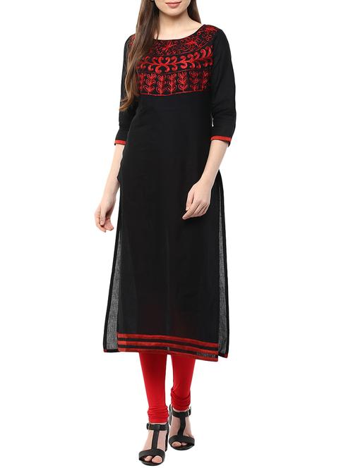black cotton straight kurta - 11789261 - Very Small Image - 1