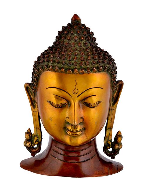 shopendhere brass buddha head idol (28 cm x 18 cm x 28 cm, bronze) - 11789400 - Very Small Image - 1