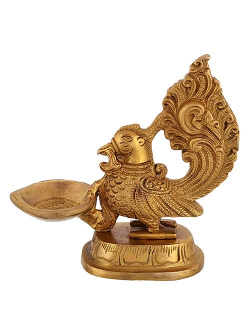 shopendhere brass peacock diya stand (12 cm x 12 cm x 12 cm, bronze) - 11789443 - Very Small Image - 1