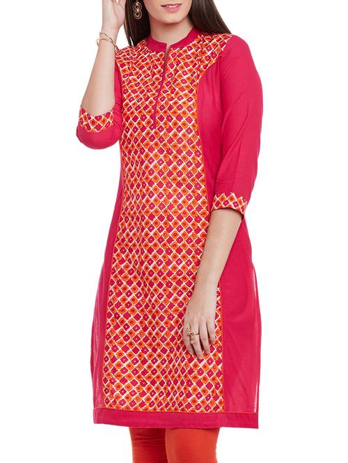 red printed cotton kurta - 11789662 - Very Small Image - 1
