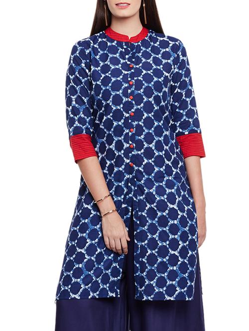 indigo printed cotton kurta - 11789663 - Very Small Image - 1