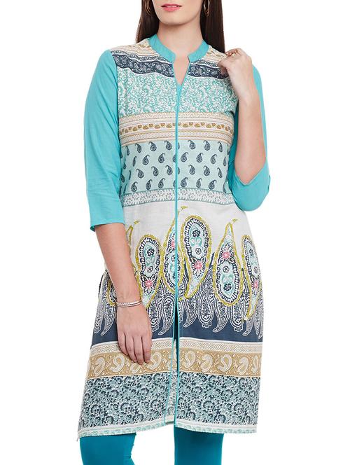 aqua blue printed kurta - 11789665 - Very Small Image - 1