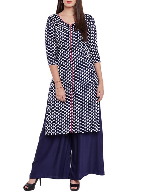 navy blue printed rayon kurta - 11791791 - Very Small Image - 1