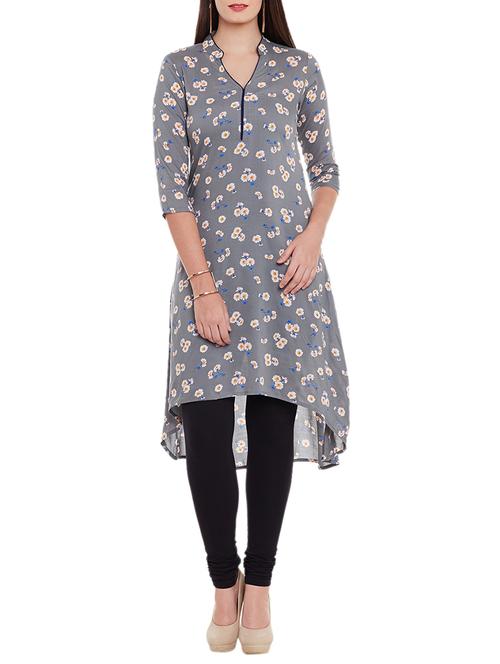 azira grey high-low printed kurta - 11791795 - Very Small Image - 1