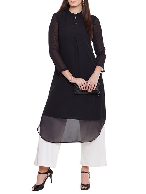 solid black georgette kurta - 11791798 - Very Small Image - 1