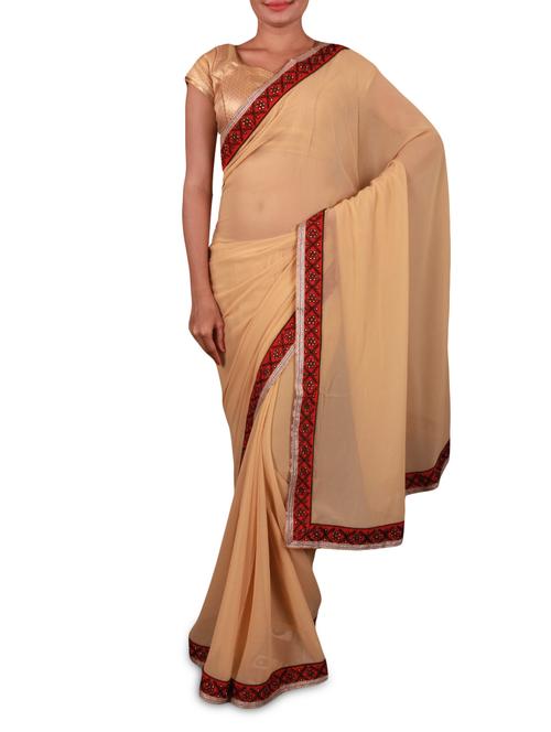 Beige georgette bordered saree - 1179283 - Very Small Image - 1