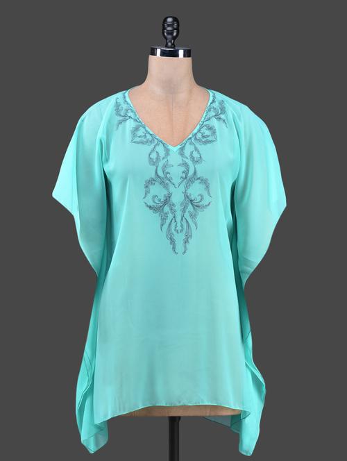 turquoise embroidered kaftan top - 1179396 - Very Small Image - 1