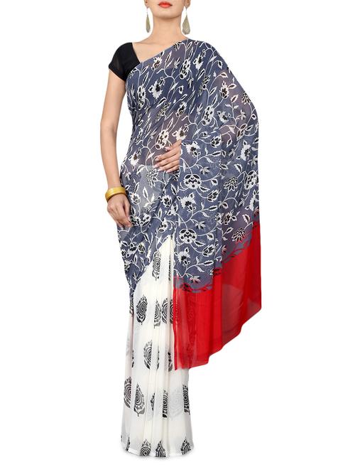 grey georgette printed saree - 1179537 - Very Small Image - 1