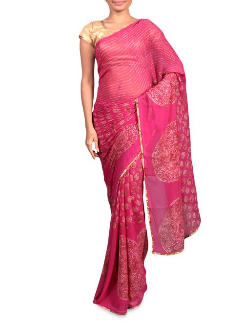 pink printed georgette saree - 1179541 - Very Small Image - 1