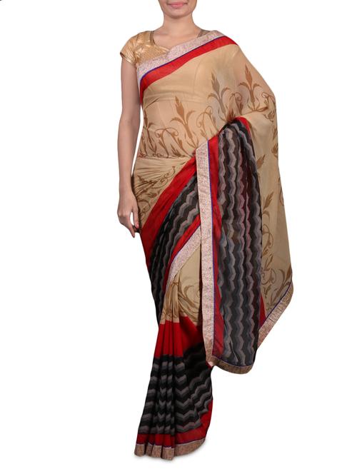 beige chiffon printed saree - 1179579 - Very Small Image - 1
