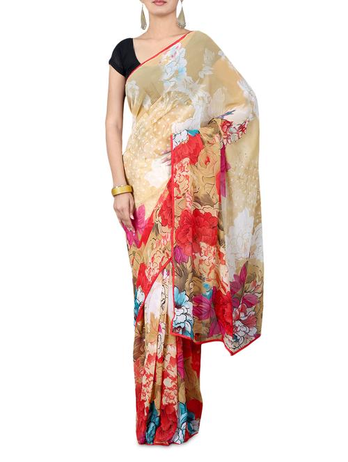 beige chiffon floral printed saree - 1179622 - Very Small Image - 1