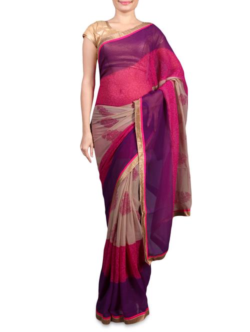 pink printed chiffon saree - 1179812 - Very Small Image - 1