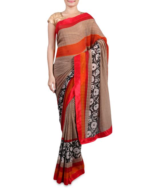 brown printed chiffon saree - 1179977 - Very Small Image - 1