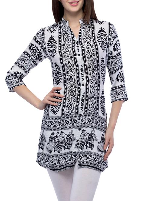 white viscose printed tunic - 11801600 - Very Small Image - 1