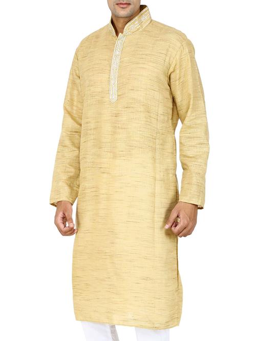 solid beige khadi kurta - 11802145 - Very Small Image - 1