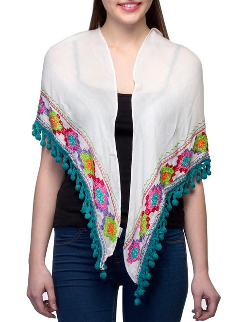 white viscose embroidered scarf - 11802278 - Very Small Image - 1