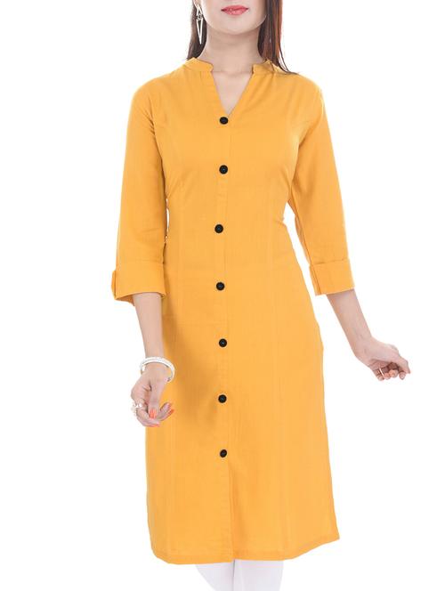 yellow cotton straight kurta - 11802940 - Very Small Image - 1