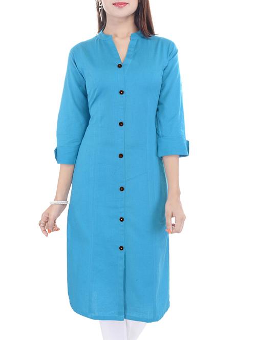 blue cotton straight kurti - 11802942 - Very Small Image - 1