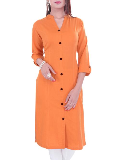 orange cotton straight kurti - 11802945 - Very Small Image - 1