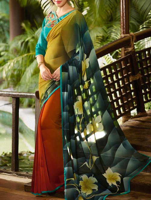 multicoloured georgette printed half and half saree - 11803105 - Very Small Image - 1