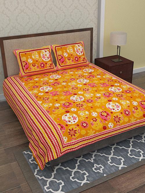yellow printed cotton double bed sheet set - 11806190 - Very Small Image - 1
