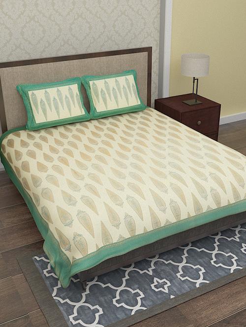 beige printed cotton double bed sheet set - 11806203 - Very Small Image - 1