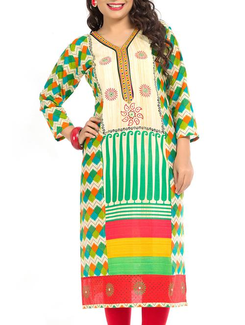 multi colored cotton aline kurti - 11806268 - Very Small Image - 1