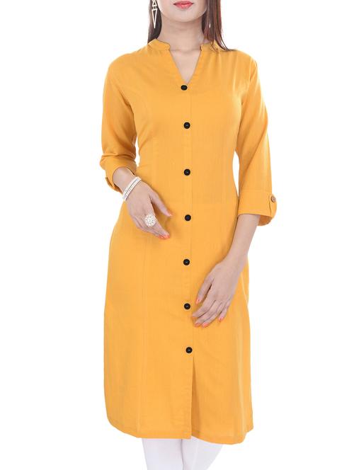 yellow cotton straight kurti - 11807173 - Very Small Image - 1