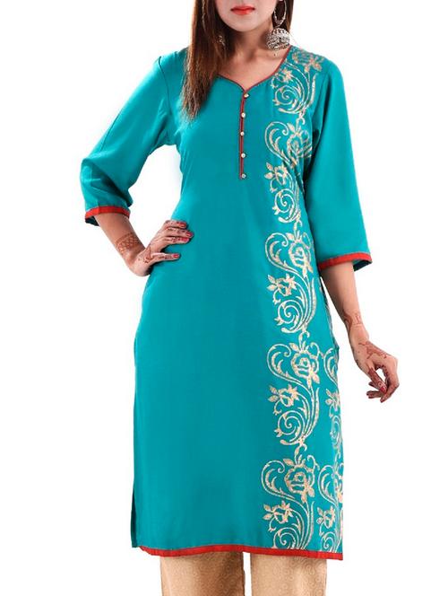 green cotton straight kurti - 11807182 - Very Small Image - 1