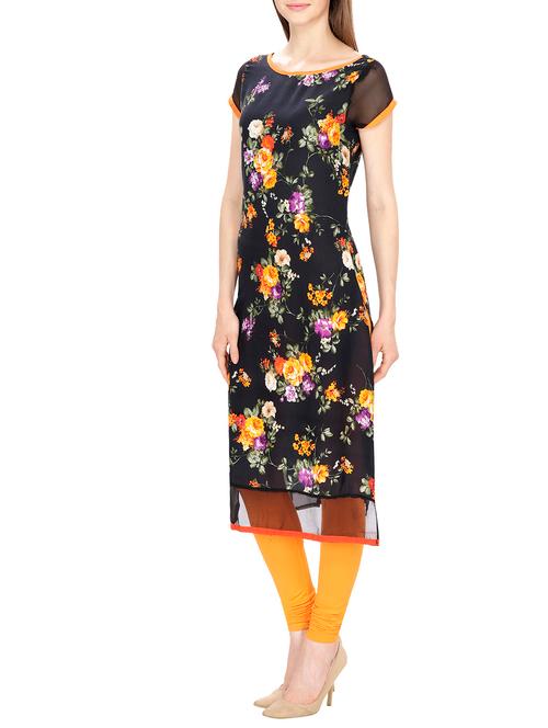 black rayon straight kurta - 11807598 - Very Small Image - 1