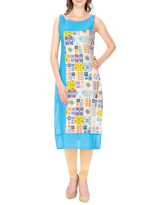 blue cotton straight kurta - 11807607 - Very Small Image - 1