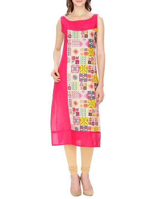 pink cotton straight kurta - 11807609 - Very Small Image - 1